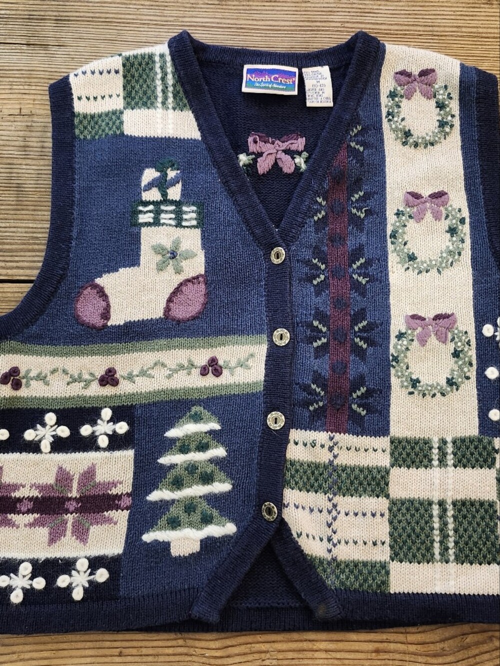 Vintage 1990 Northcrest Navy Holiday Knit Vest with Cream-Ugly Christmas Sweater